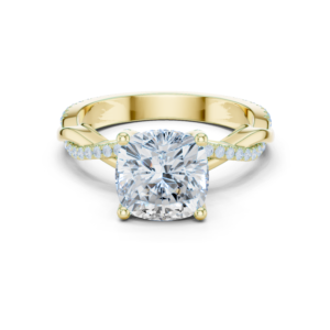 Cushion Cut Diamond Twisted Band Ring with Pavé Accents