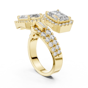 Emerald Cut Double Halo Diamond Ring with Split Shank