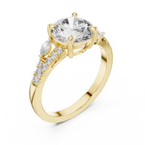 Round Solitaire Diamond Ring with Marquise Side Stones