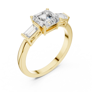 Emerald Cut Three-Stone Diamond Ring with Baguette Sides