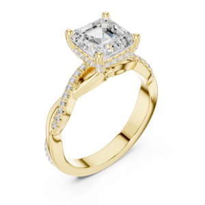 Asscher Cut Diamond Twisted Shank Halo Ring