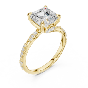 Asscher Cut Diamond Ring with Marquise & Pavé Diamond Band