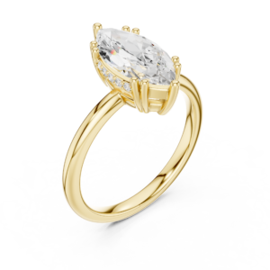 Marquise Cut Diamond Solitaire Ring with Hidden Pavé Accent