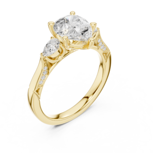 Pear Diamond Three-Stone Accent Ring with Milgrain Details