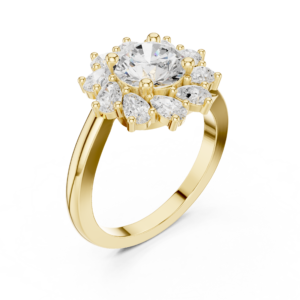 Round Halo Diamond Statement Ring with Accent Cluster