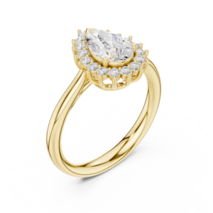 Pear Halo Diamond Ring with Round Accent Cluster