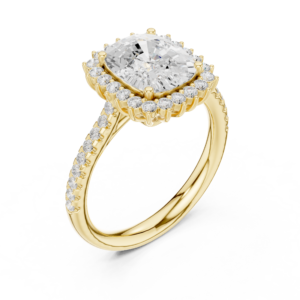 Cushion Cut Diamond Halo Ring with Pavé Band