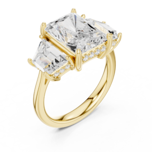 Radiant Cut Three Stone Diamond Ring with Trapezoid Sides