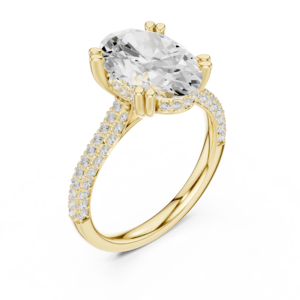 Oval Center Diamond Halo Ring with Pavé Band