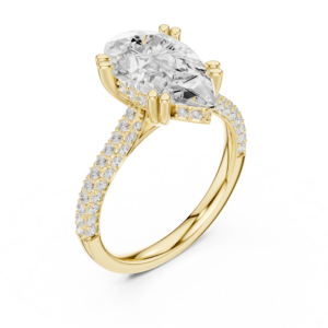 Pear Diamond Halo Ring with Split Pavé Band
