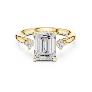 Emerald Cut Diamond Three-Stone Ring with Side Accents