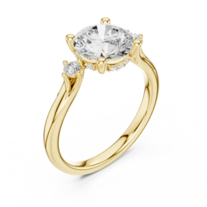 Round Diamond Three-Stone Ring with Micro Accent Setting