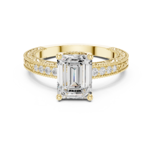 Emerald Cut Statement Diamond Ring with Accent Band