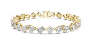 Multi-Shape Diamond Tennis Bracelet with Heart and Pear Accents