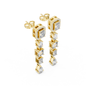 Emerald & Pear Diamond Drop Earrings with Halo Tops