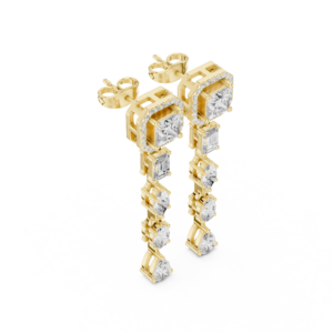 Multi Shape Diamond Drop Earrings with Halo Square Tops