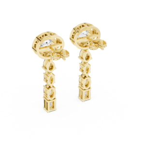 Oval Halo Diamond Drop Earrings with Multi Shape Cascade