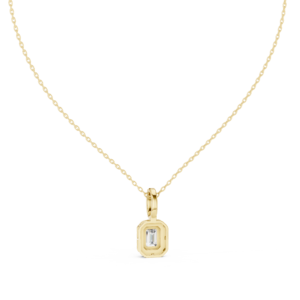 Emerald Cut Halo Diamond Pendant with Round Accents