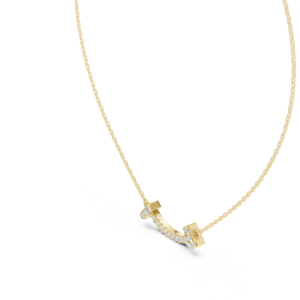 Curved Diamond Bar Pendant Necklace with Chain Accents