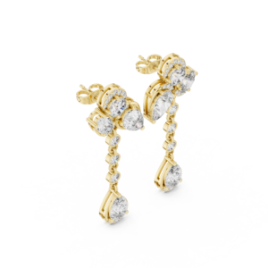 Pear & Oval Diamond Long Drop Dangle Earrings