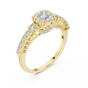 Floral Cluster Diamond Ring with Graduated Pavé Shoulders