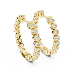 Slim Round Diamond Hoop Earrings with Classic Prong Setting