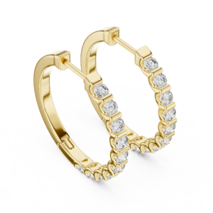 Double Row Round Diamond Hoop Earrings with Pavé Setting
