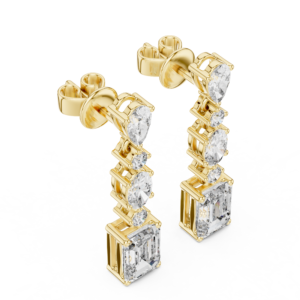 Multi Shape Diamond Drop Earrings with Emerald Cut Center