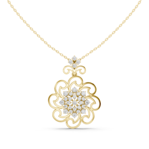 Ornate Floral Diamond Pendant with Swirl Openwork Design
