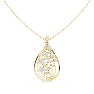 Teardrop Diamond Pendant with Flowing Leaf Design