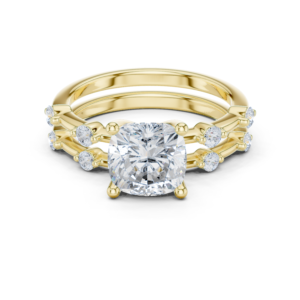 Cushion Cut Diamond Ring with Triple Band Accent