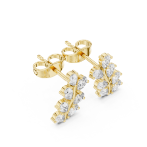 Pear Diamond Leaf Cluster Stud Earrings