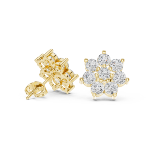 Round Diamond Floral Cluster Stud Earrings with Full Bloom Design