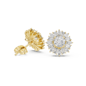 Sunburst Marquise & Baguette Diamond Halo Stud Earrings