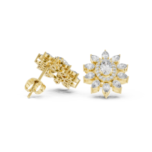 Oval Halo Diamond Floral Stud Earrings with Pear Accents