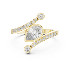 Pear Centre Diamond Split Band Ring with Round Accents