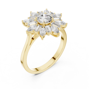 Floral Diamond Cluster Ring with Marquise and Baguette Accents