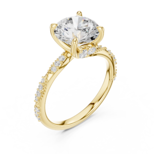 Round Diamond Ring with Marquise Accent and Pave Band