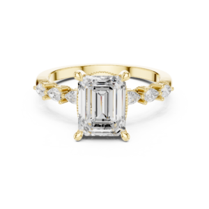 Emerald Cut Diamond Ring with Pear Accent Side Stones