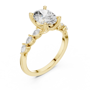Oval Diamond Ring with Pear Accent Side Stones