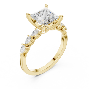 Princess Cut Diamond Ring with Pear Accent Side Stones