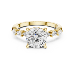 Round Diamond Ring with Pear Accent Side Stones