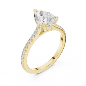 Pear Solitaire Diamond Ring with Pave Band