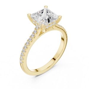 Princess Cut Solitaire Diamond Ring with Pave Band