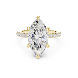 Marquise Cut Diamond Ring with Hidden Halo and Pavé Band