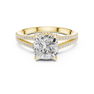 Cushion Cut Diamond Ring with Twisted Pavé Split Shank