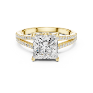 Princess Cut Diamond Split Shank Pavé Engagement Ring with Twisted Crown