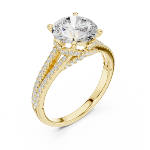 Round Diamond Split Shank Pavé Engagement Ring with Twisted Crown