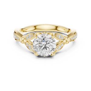 Round Diamond Cluster Engagement Ring with Pave Band