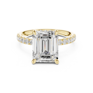 Emerald Cut Diamond Pavé Engagement Ring with Hidden Halo Accents